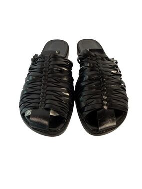 Stuart Weitzman Black Woven Leather Slide Sandals - Women's
